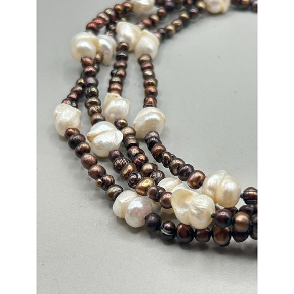 Super Long Genuine Pearl Necklace Dyed Brown Blister Pearls White Baroque Pearls - Picture 3 of 8